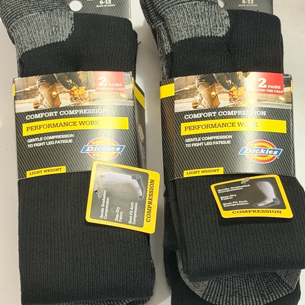 Dickies Black and Gray Performance Compression Work Socks - 2 Pack of two pairs